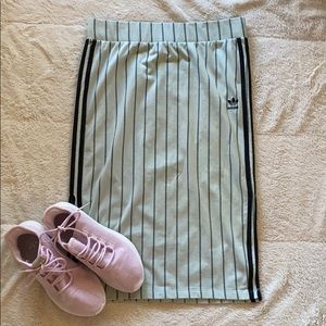 ADIDAS Striped Cotton Jersey Skirt Light Green